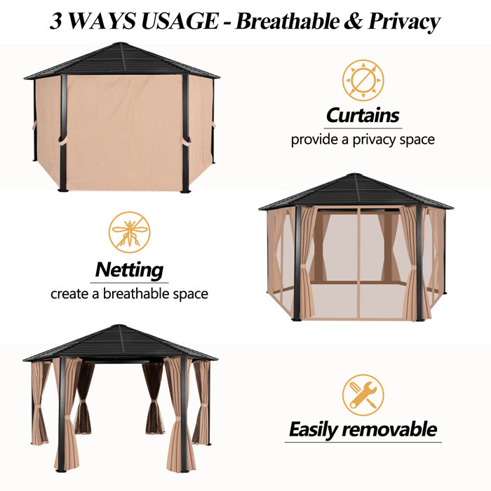 COVERONICS 13. W x 13. D Aluminum Galvanized Hardtop Hexagonal Patio
